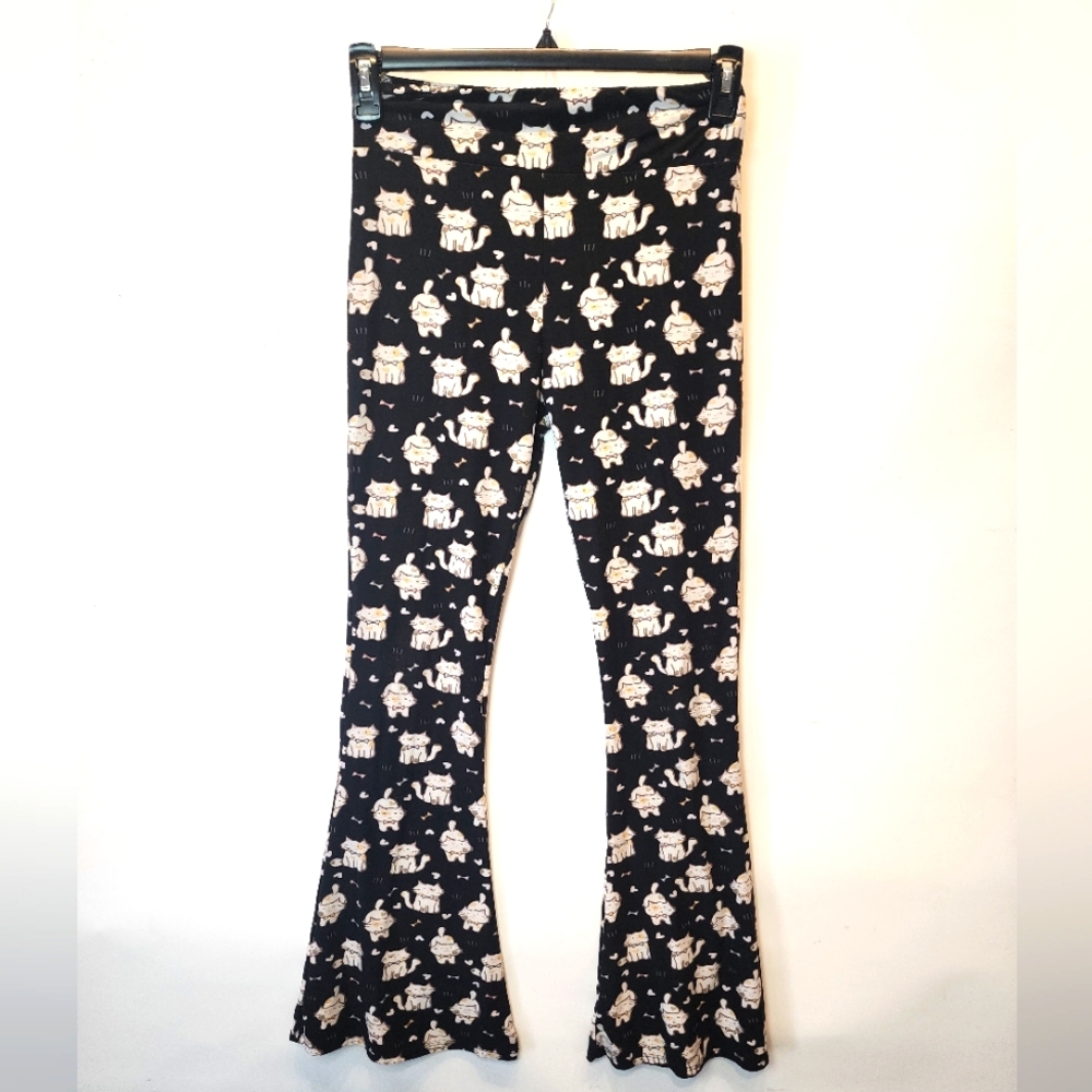 Cat‎ lovers Bell Bottom Black Stretch Leggings Athleisure Black Pants Size M